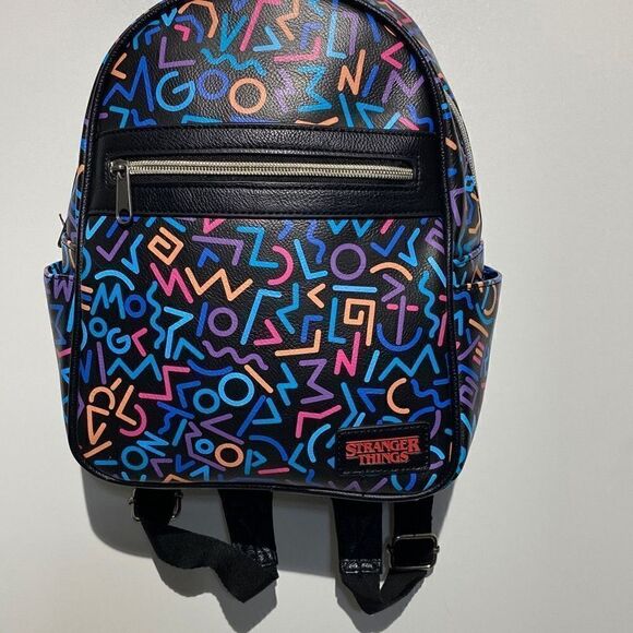 Stranger Things Women's Multicolor Geometric Lines Mini Black Backpack - Picture 2 of 13